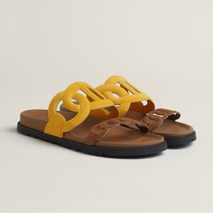 Hermès Jaune Topaze / Brun Fumé Extra Sandals